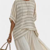 Set od lanenog bambusa Daisy s elegantnom prugastom majicom i lepršavim hlačama za moderni i udoban stil