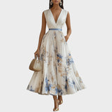 Rita - Elegantna cvjetna ceremonijalna haljina u plavoj i bijeloj boji