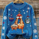 Dame Flanel-Hoodie s Božićnom mačkom