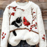 Ženski flanelasti dukserica s slatkim božićnim mačkama umjetnički print