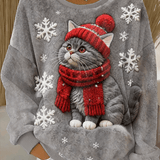 Ženski Slatki Božićni Mačak Umjetnički Print Ležerni Flanel Hoodie