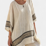 Set Mediteran Daisy od bambusovog platna s elegantnim crvenim i zelenim prugama