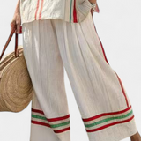 Sredozemni set Daisy od bambusovog lana s elegantnim crvenim i zelenim prugama