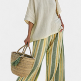 Daisy komplet od bambusovog lana Mediteranski s maslinastim prugama za osvježavajući i elegantan stil