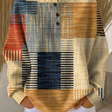 Bernarda – Pulover u toplim patchwork nijansama s gumbima