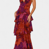 Valentina - Haljina od Chiffona s V-Izrezom i Lepršavim Rukavima