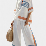 Set etničkog Daisy u bijeloj boji s detaljima u plavoj i narančastoj – jedinstveni i živahni stil