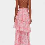 Valentina - Haljina od Chiffona s V-Izrezom i Lepršavim Rukavima